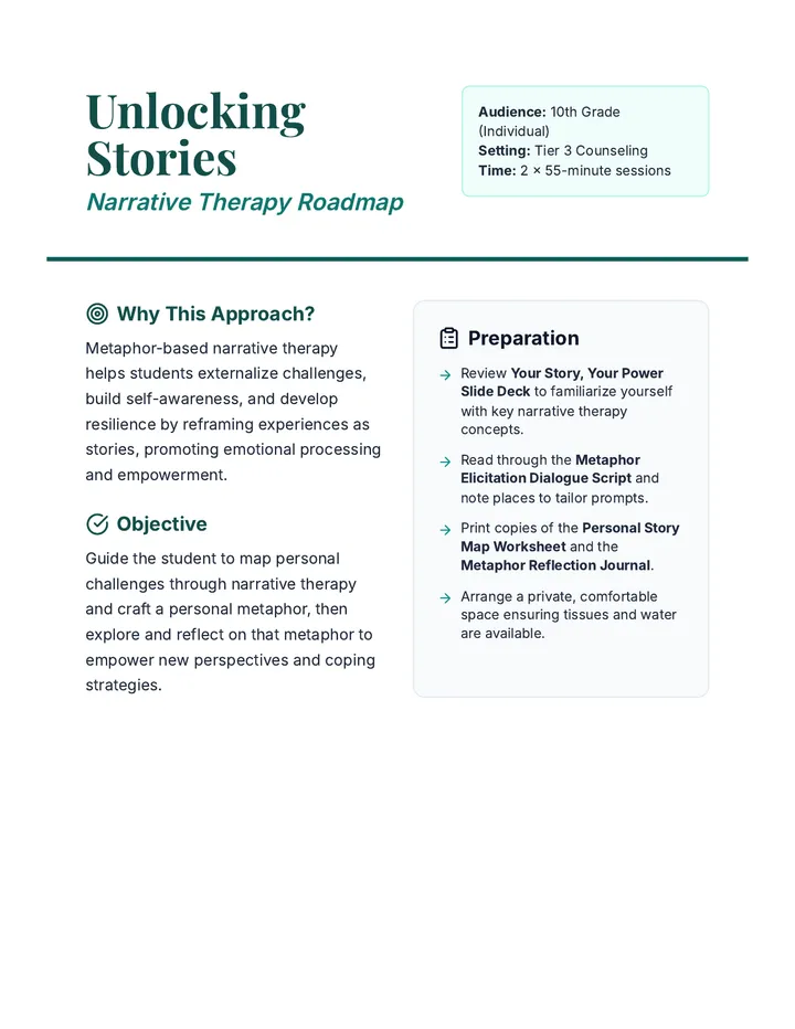 Narrative Therapy Roadmap Lesson Plan