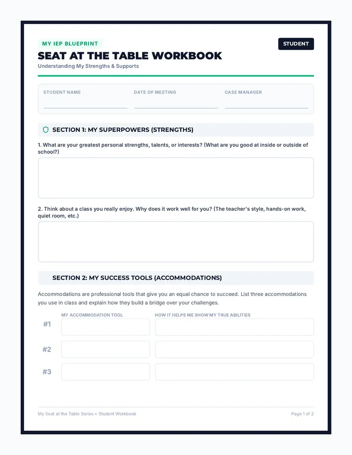 Seat at the Table Worksheet