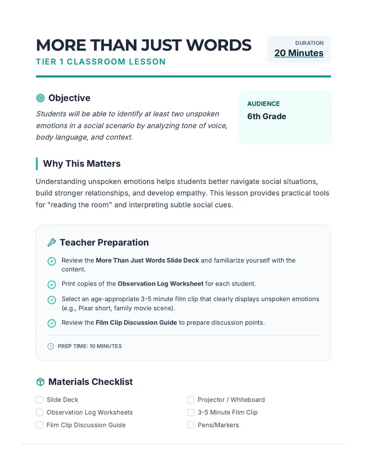 More Than Just Words Lesson Plan