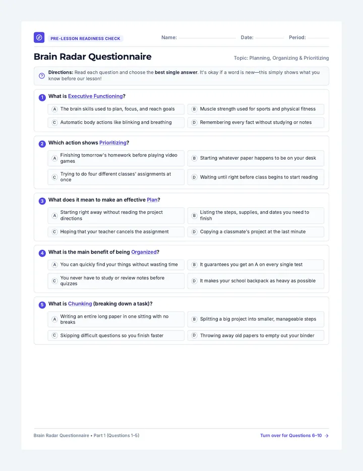 Brain Radar Questionnaire
