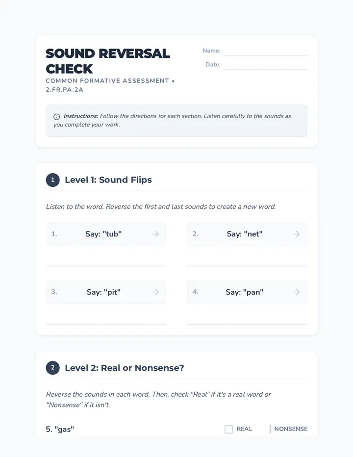Sound Reversal CFA Worksheet