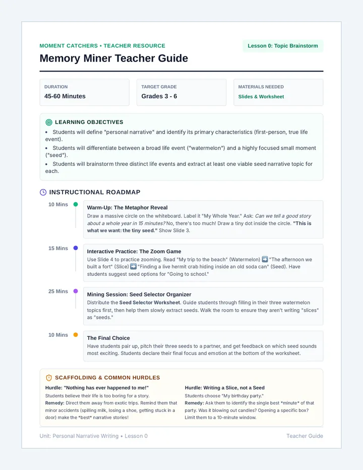 Memory Miner Teacher Guide