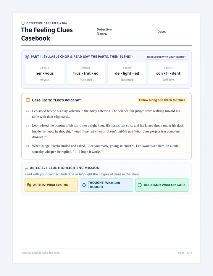 Feeling Clues Student Worksheet