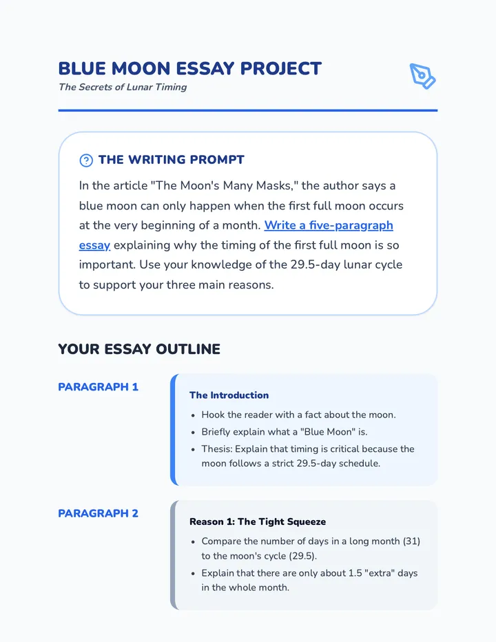 Blue Moon Essay Prompt 4th Grade