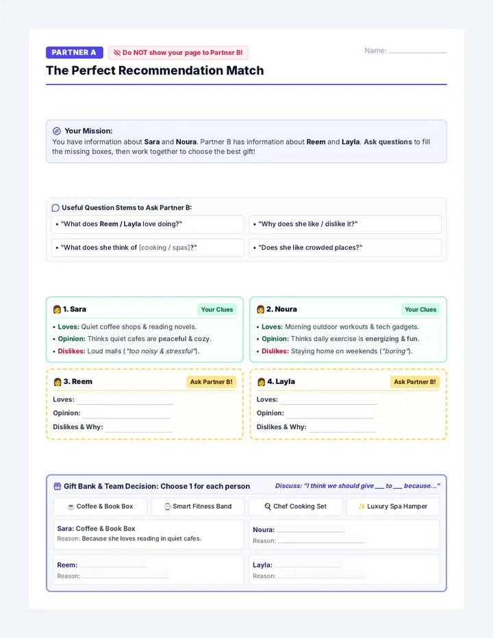 Gift Match Information Gap Activity