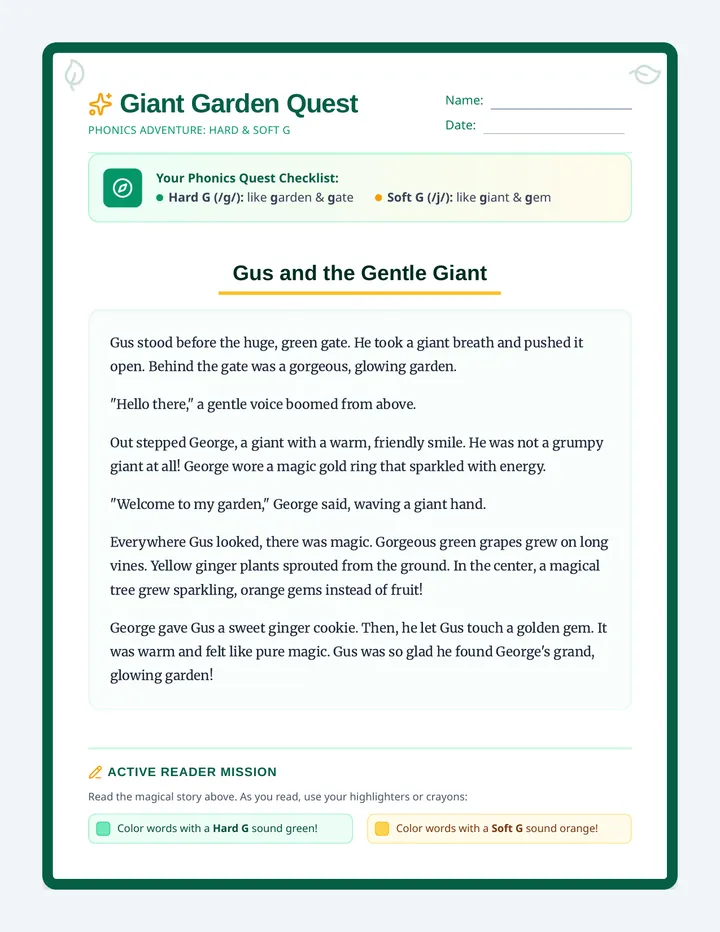 Giant Garden Quest Worksheet