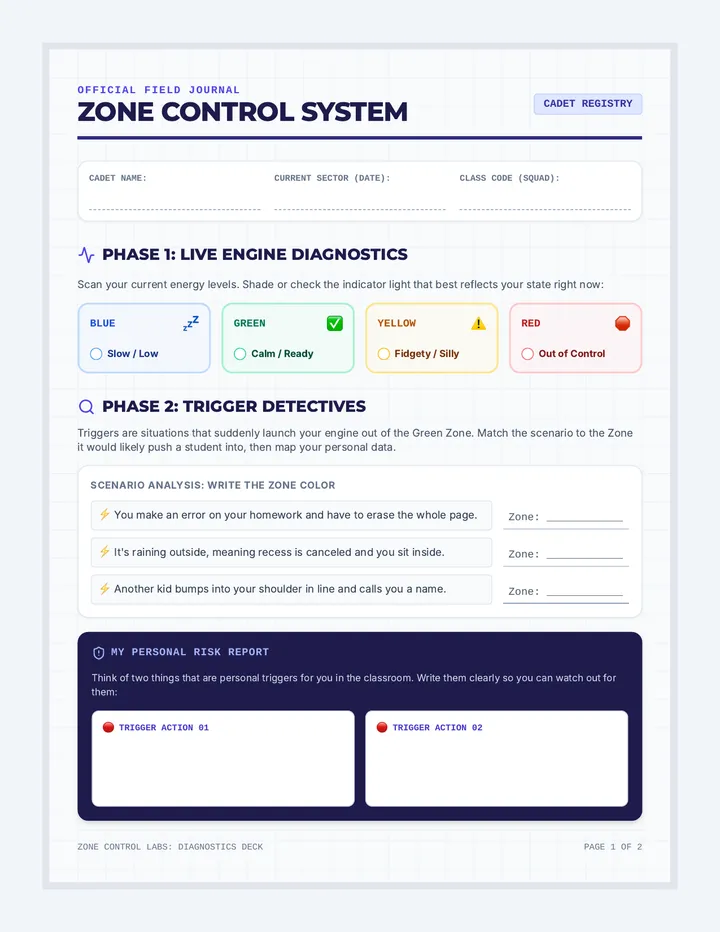 Zone Control Worksheet page 1