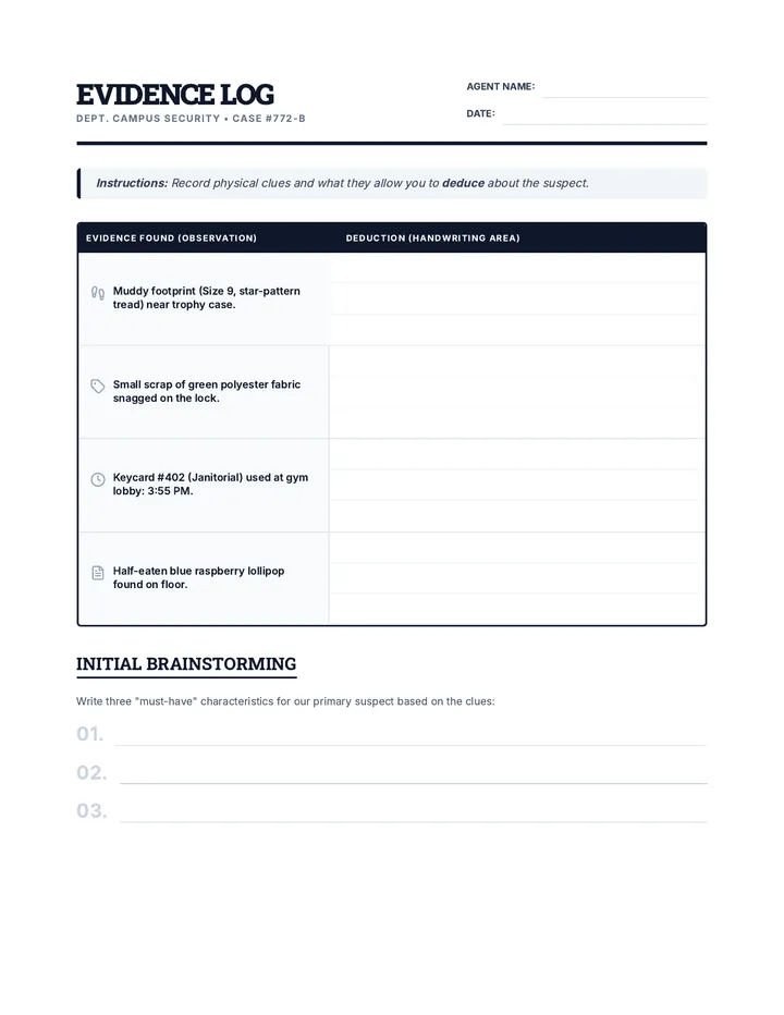 Evidence Log Worksheet