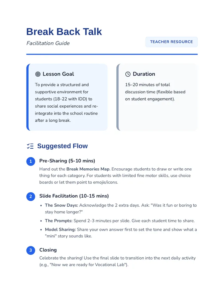 Break Back Teacher Guide