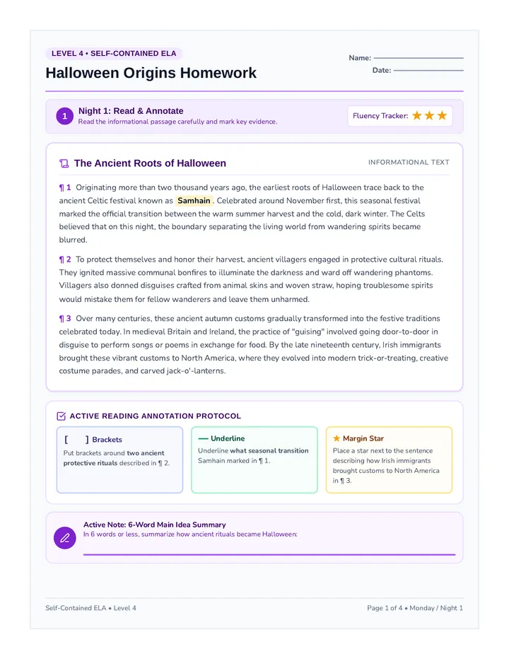 Halloween Origins Homework Packet