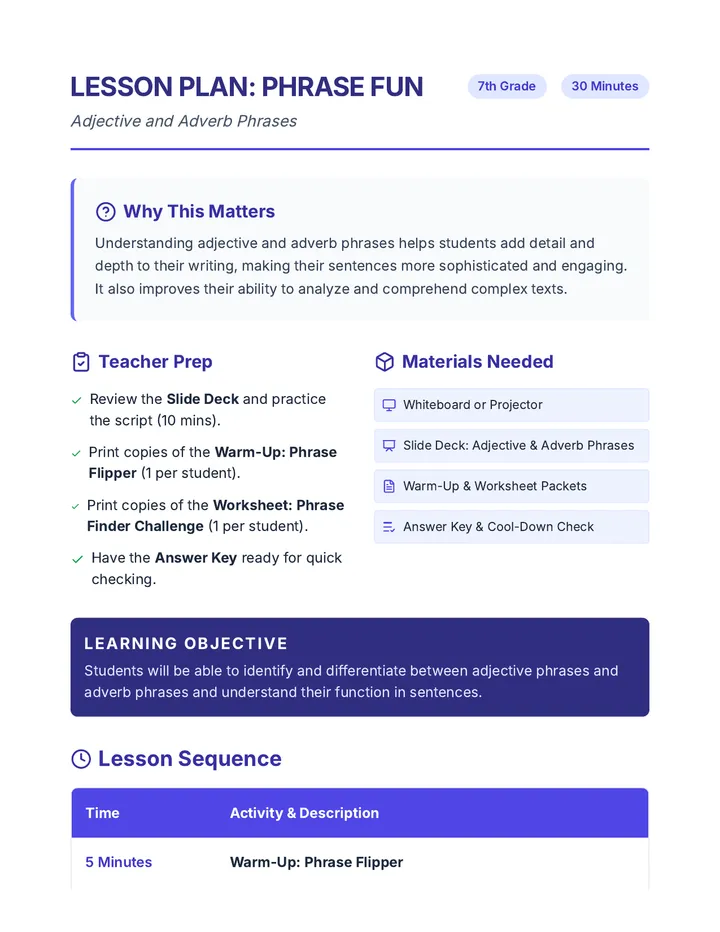 Phrase Fun Lesson Plan