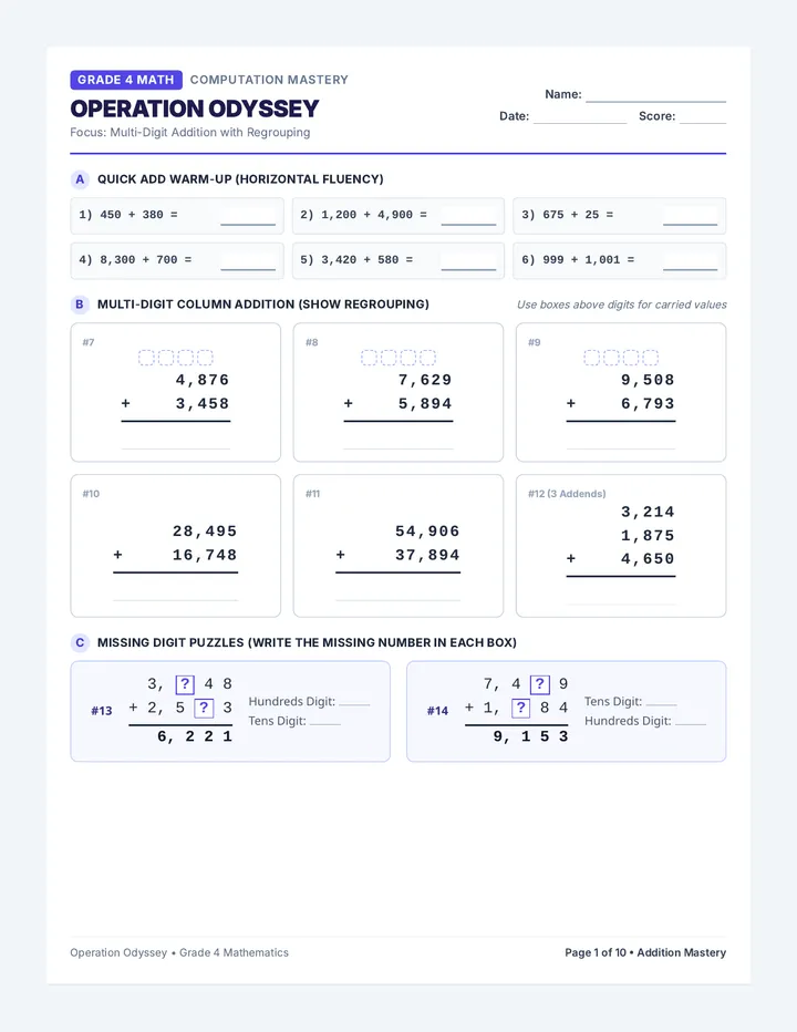 Operation Odyssey Worksheet