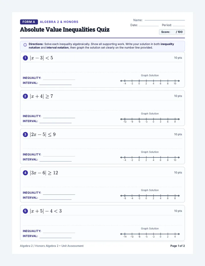 Absolute Precision Quiz Form A