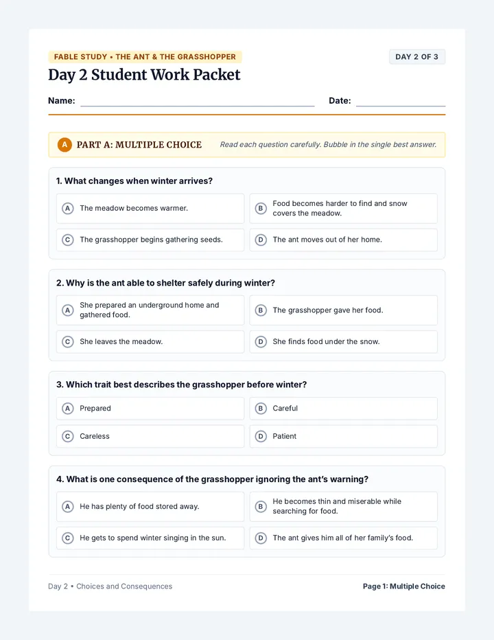 Choices Consequences Student Packet
