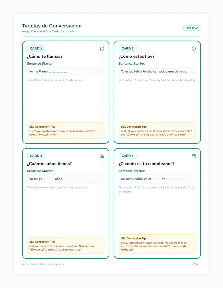 Amigo Connection Task Card Set
