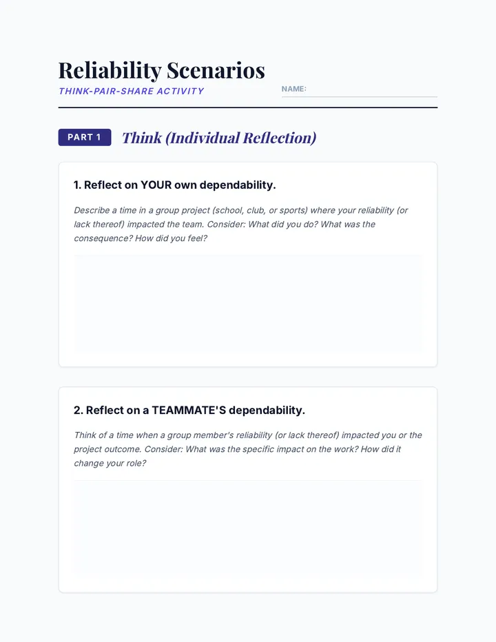 Reliability Scenarios Activity