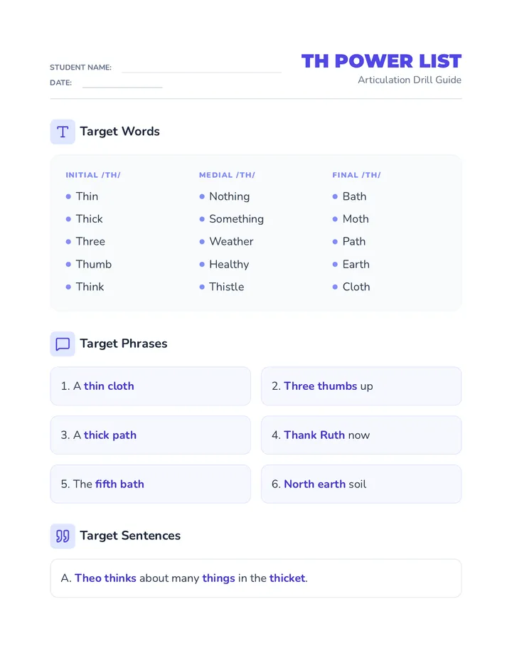 Th Power List Worksheet