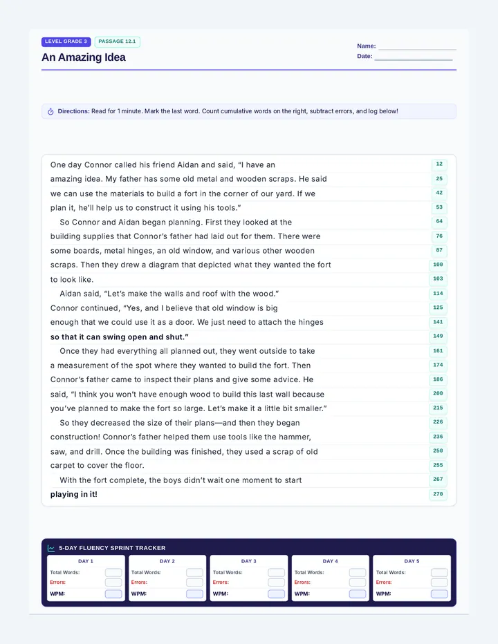 Speedy Readers Fluency Trackers