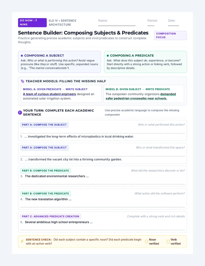 Sentence Builder Do Now