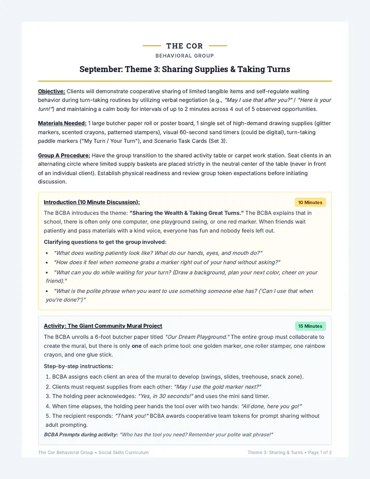 Turn Taking Group Plan
