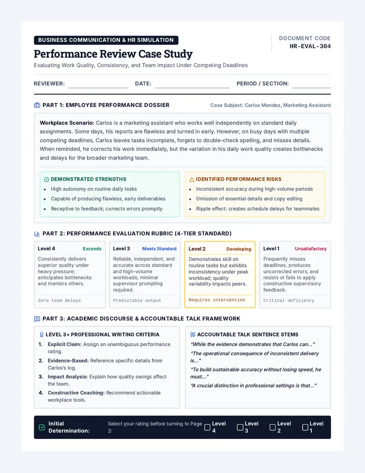 Performance Rating Protocol Worksheet