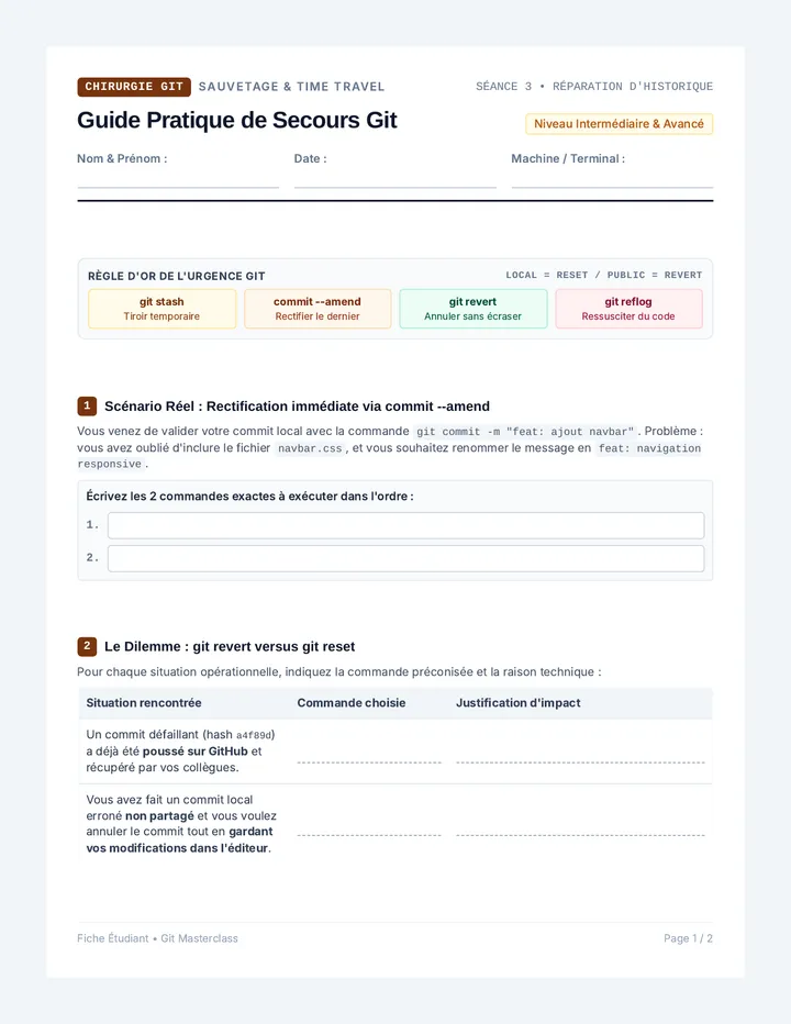 Secours Git Worksheet