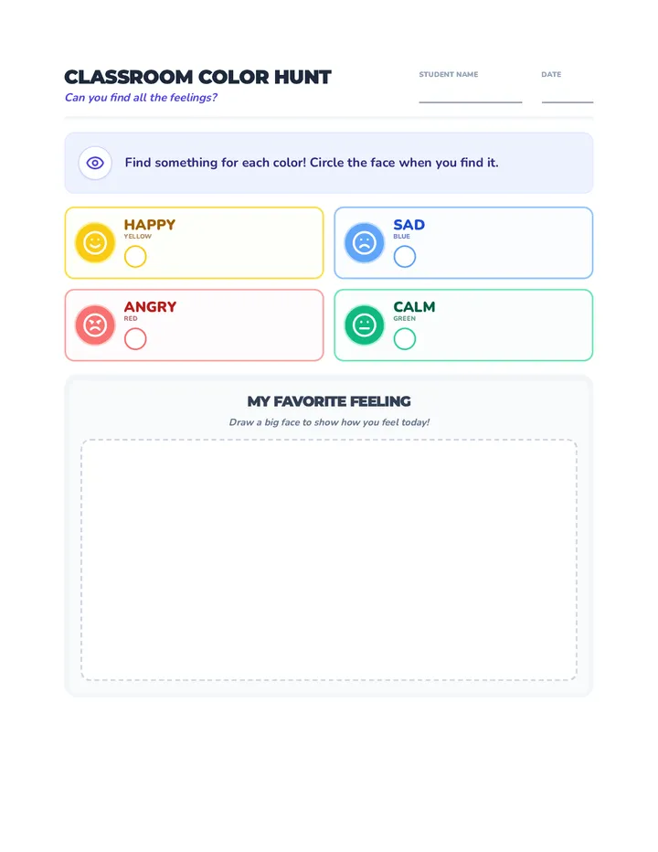 Classroom Color Hunt Worksheet