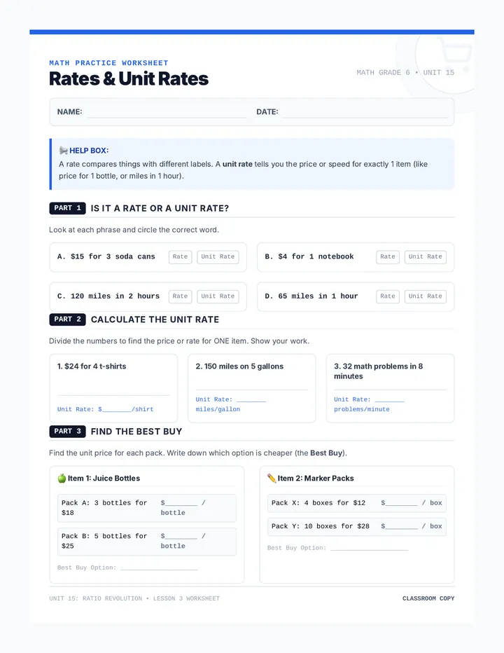 Rate Raiders Worksheet