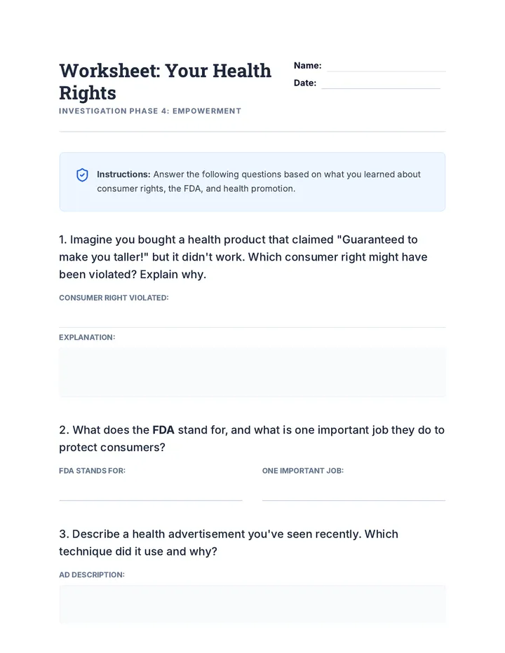 Your Health Rights Worksheet