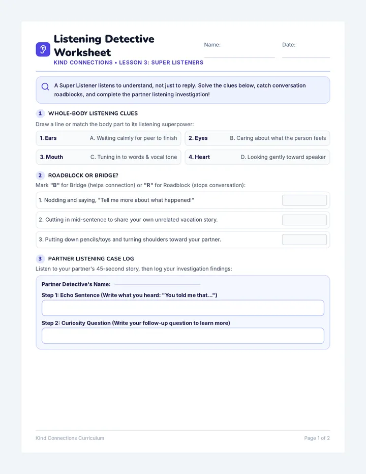 Listening Detective Worksheet