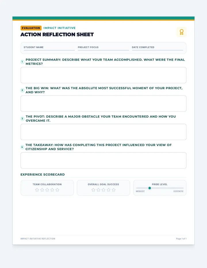 Action Reflection Worksheet