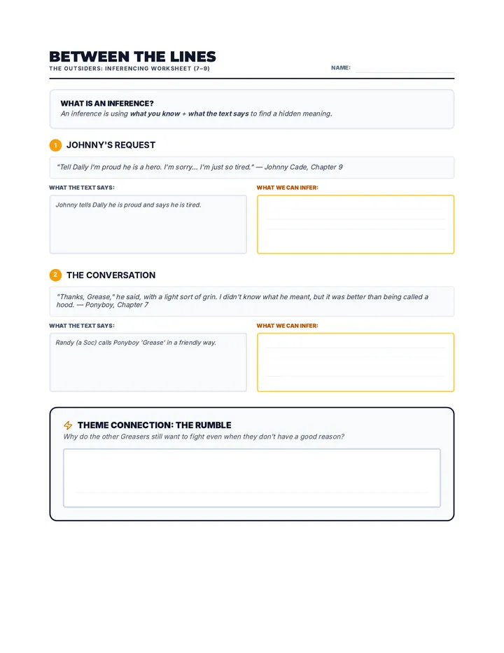 Between the Lines Worksheet 7-9