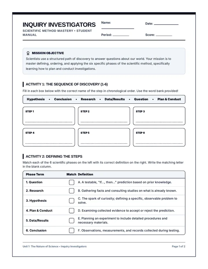 Method Mastery Worksheet