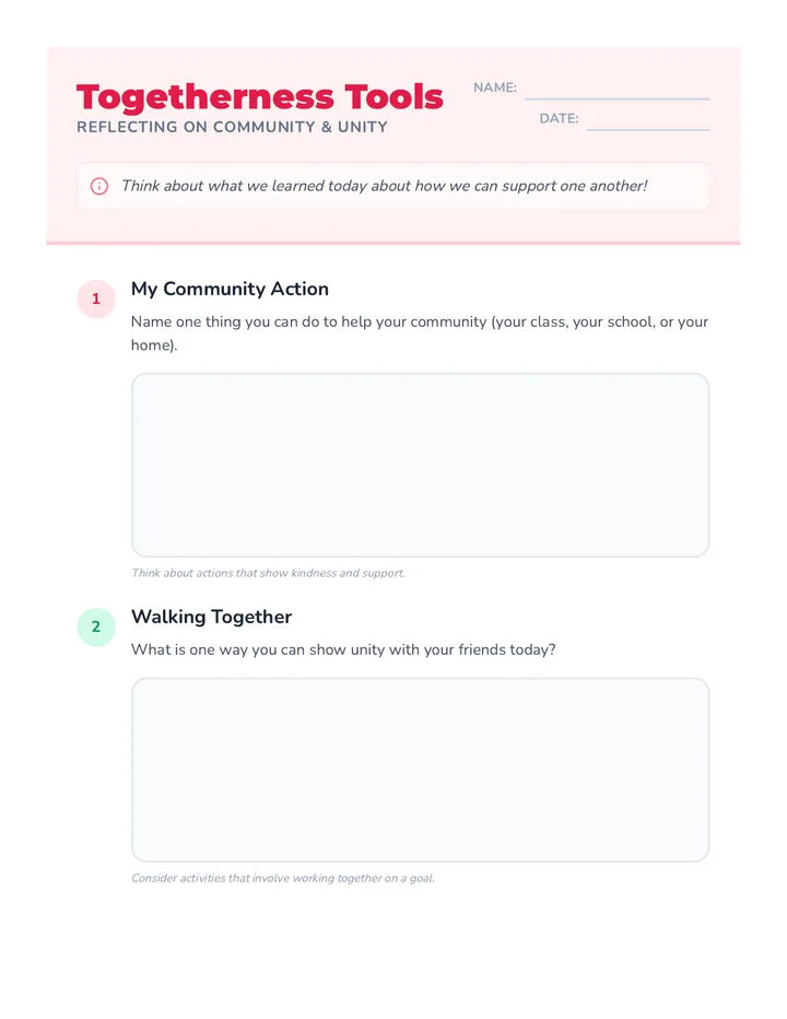 Togetherness Tools Worksheet