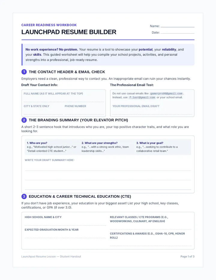 Launchpad Resume Worksheet