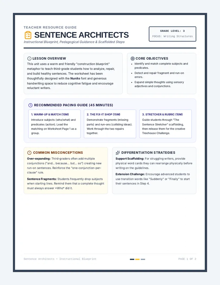 Sentence Architects Teacher Guide