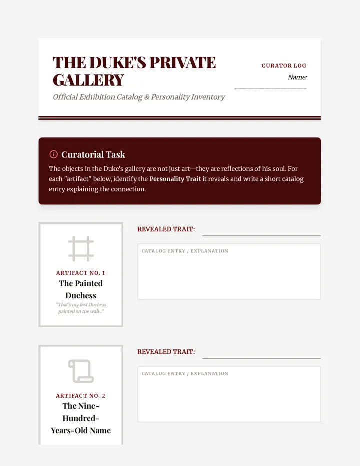 Duke's Gallery Catalog Activity