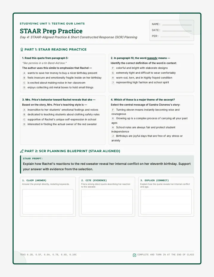 STAAR Preparation Worksheet
