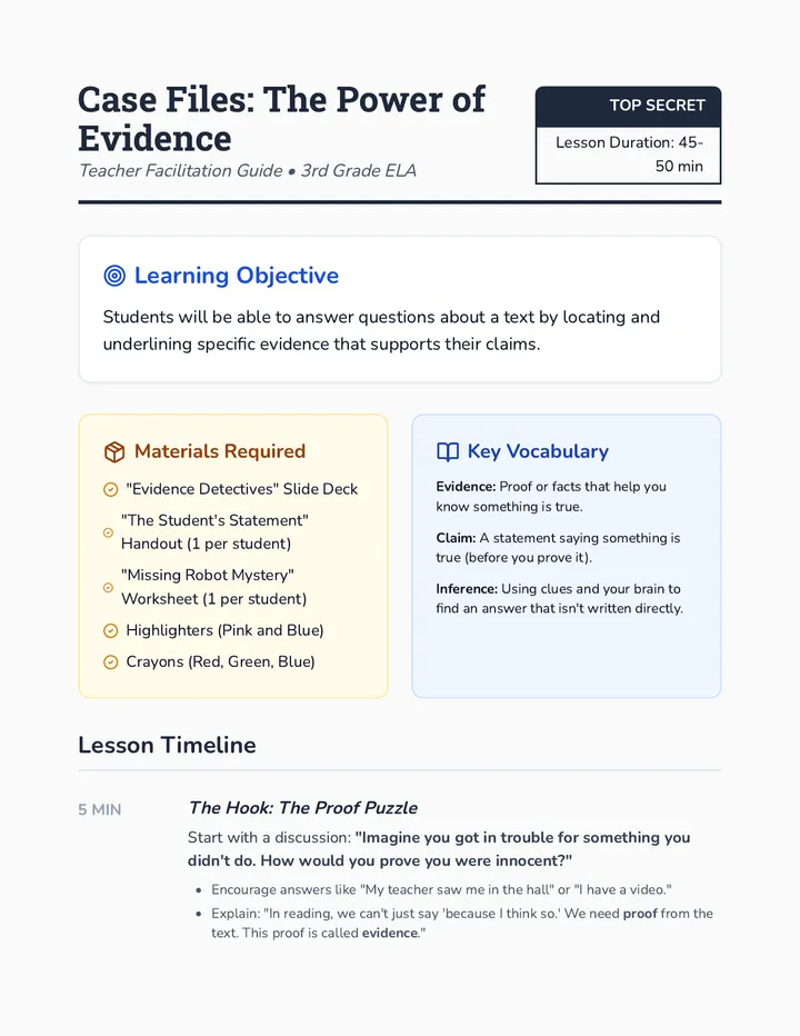 Evidence Detectives Teacher Guide