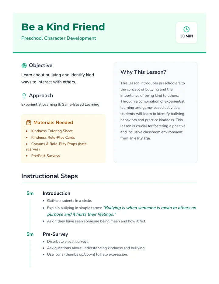 Be a Kind Friend Lesson Plan
