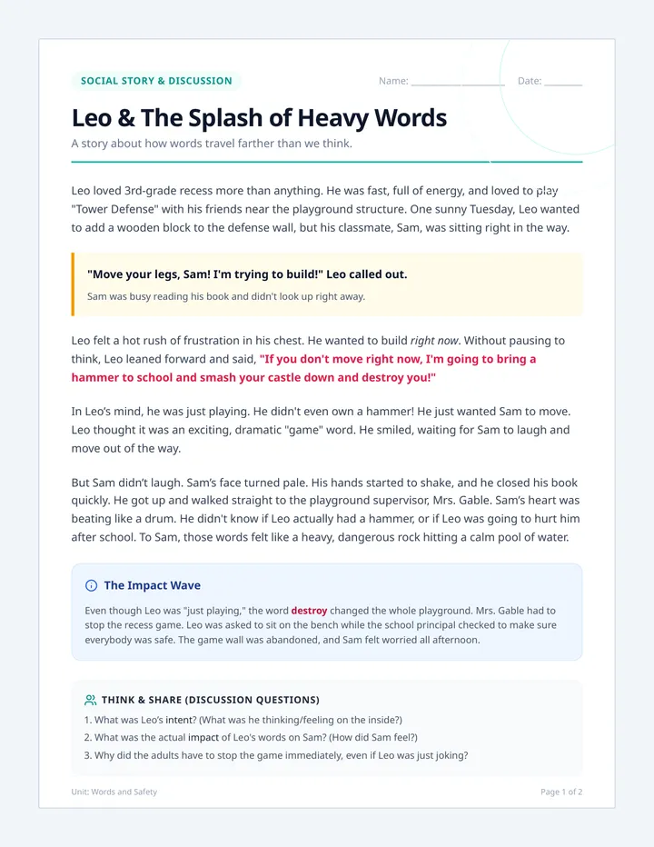Heavy Words Social Story