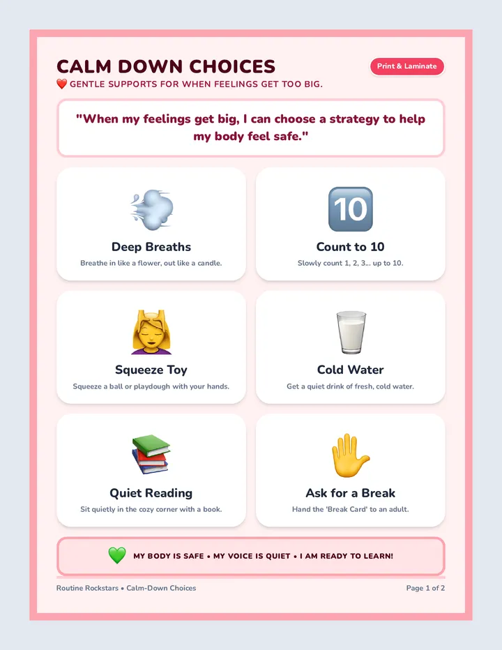 Calm Down Choices