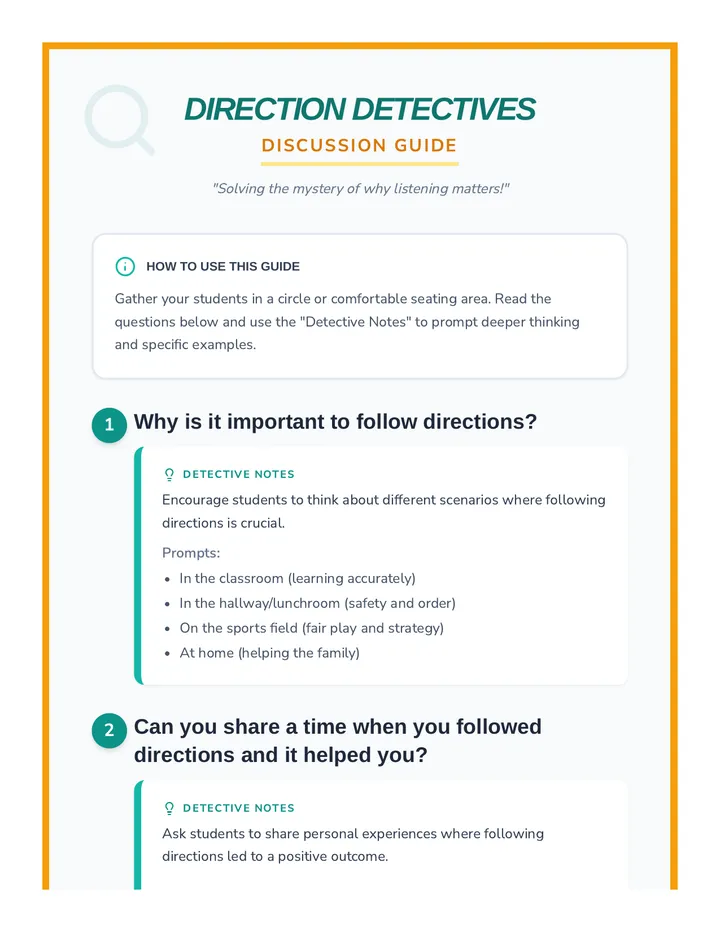 Direction Detectives Discussion Guide