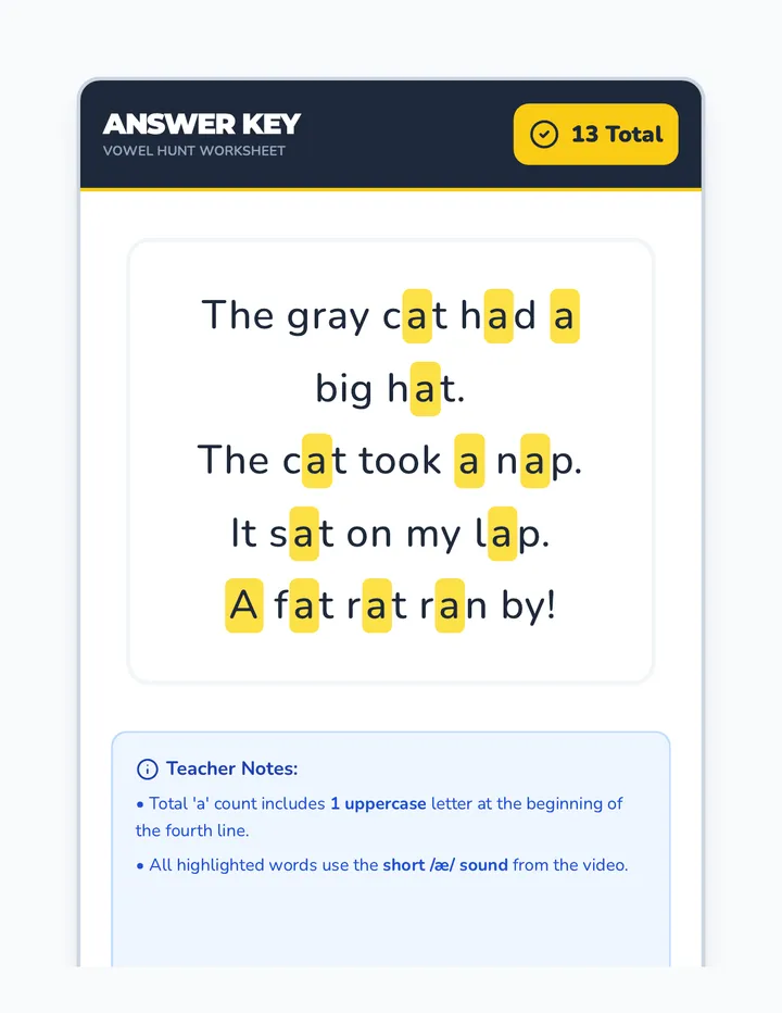 Vowel Hunt Answer Key