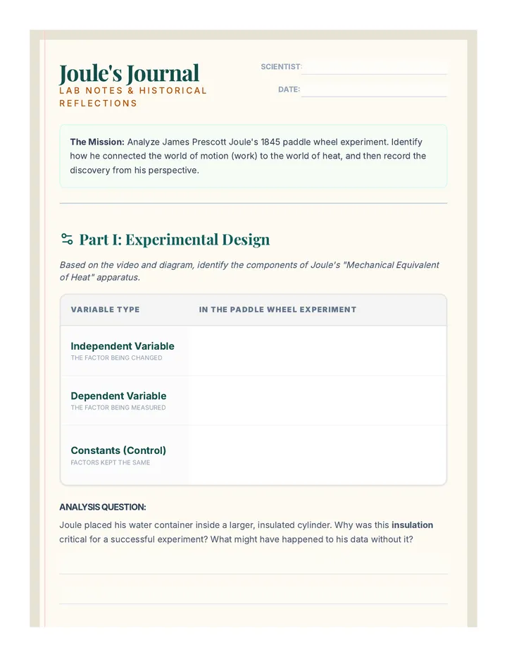 Joule's Journal Worksheet