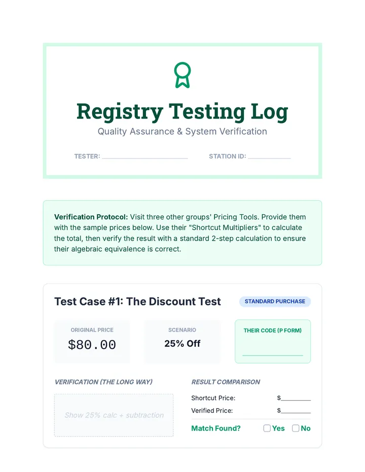 Registry Testing Log Sheet