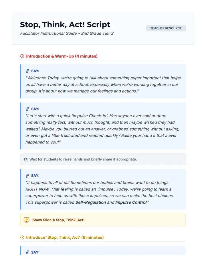 Stop Think Act Script