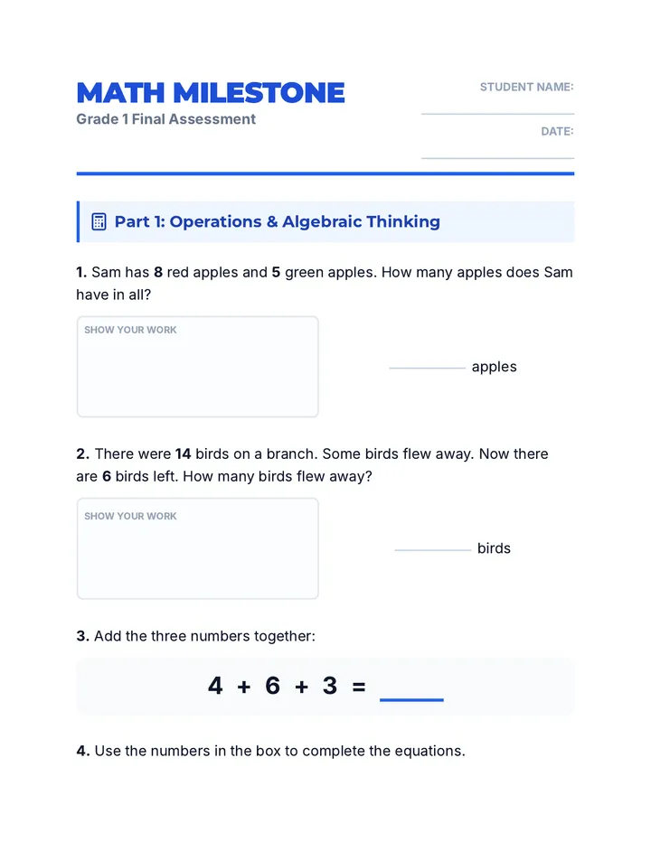 Math Milestone Student Assessment