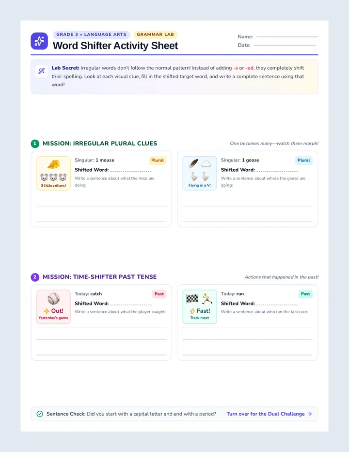 Word Shifter Activity Sheet