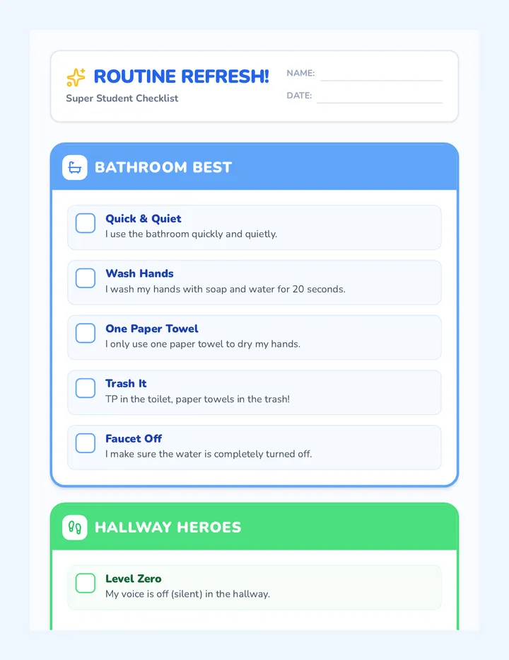 Routine Refresh Student Checklist